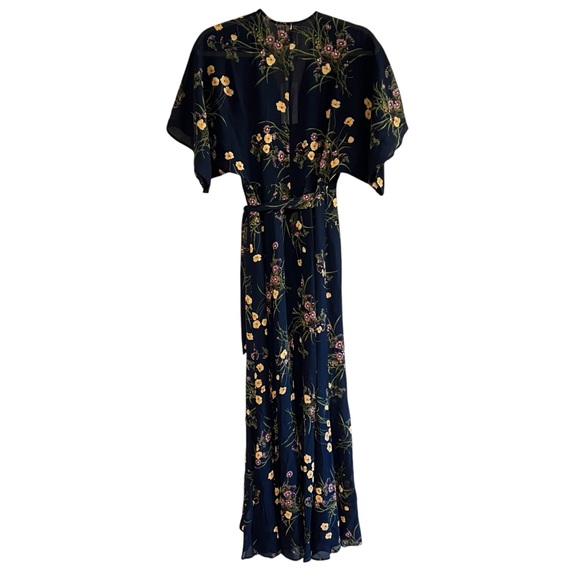 Reformation Womens Winslow Mademoiselle Wrap Maxi Dress Sz XS Navy Blue Floral - Picture 4 of 9
